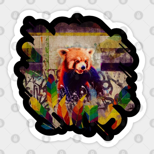 Red Panda Abstract vintage pop art composition Sticker by Nartissima